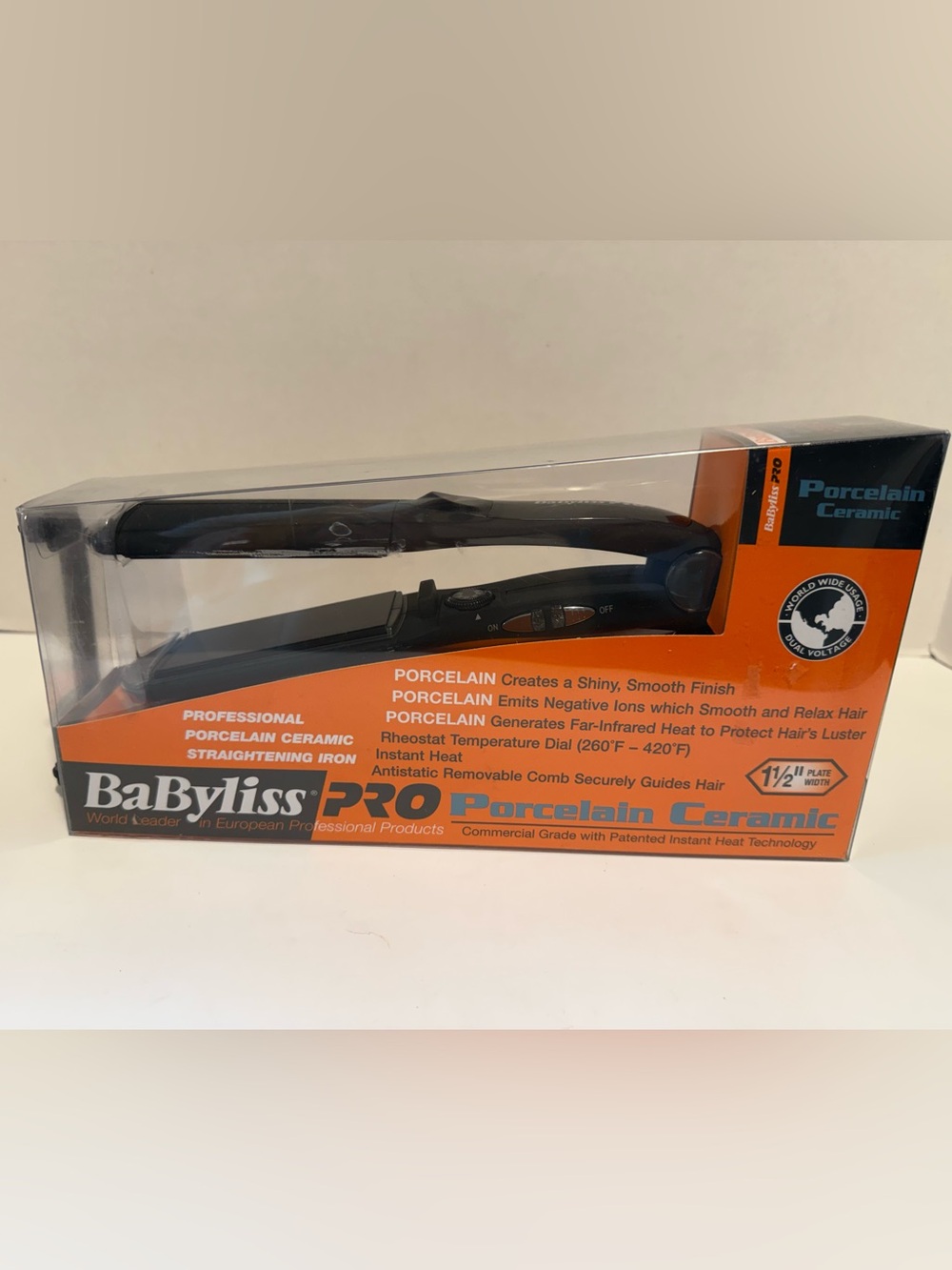 BaBylissPRO BAB2590 1 1/2" Porcelain Ceramic Flat Iron Ionic Dual Volt 420F